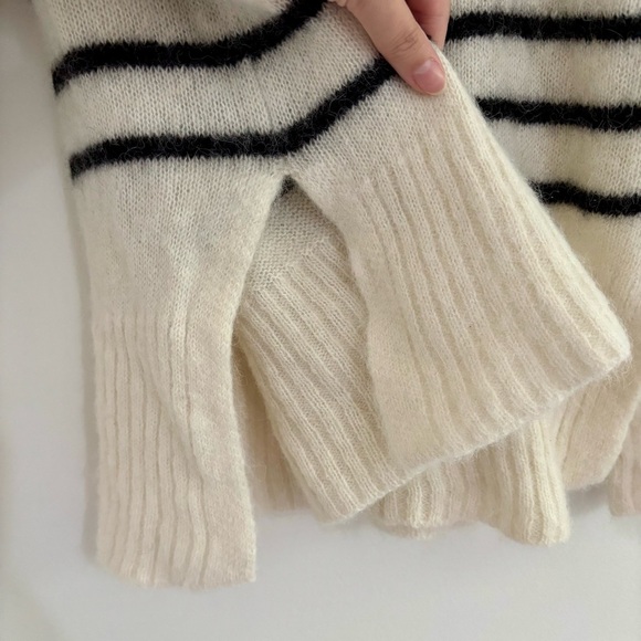 Alpaca Wool Mock Neck Sweater Ivory Black Stripe Sz S - Picture 7 of 8